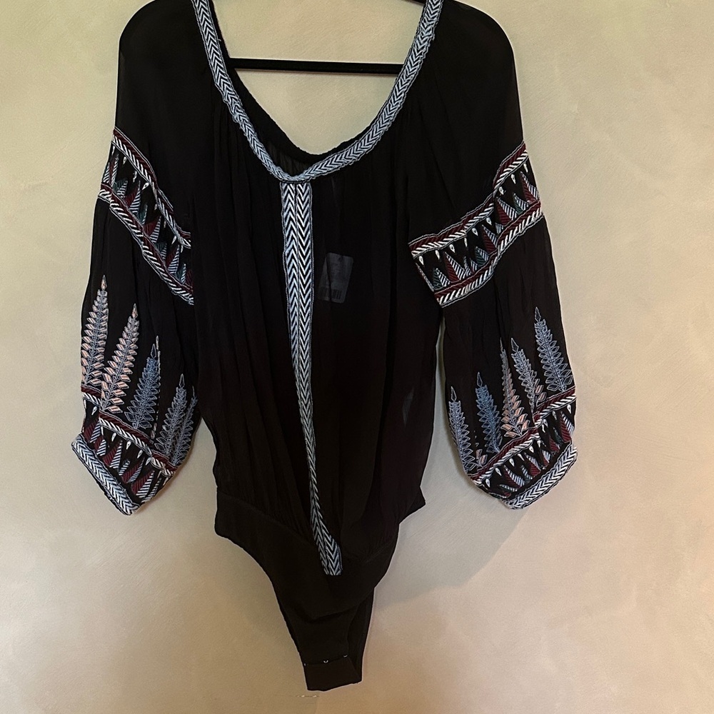 Free People Black Bodysuit with Embroidered DetailsNWT